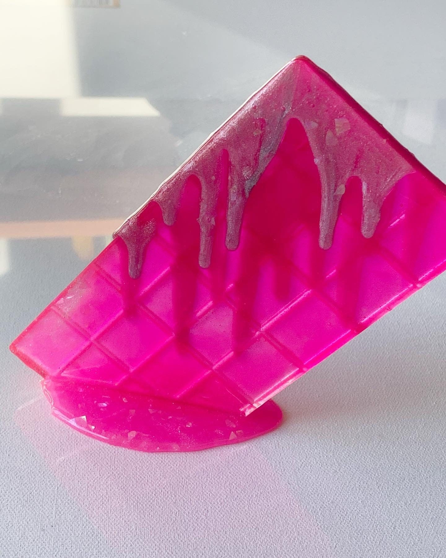 Neon Pink Melting Chocolate Bar Resin Sculpture