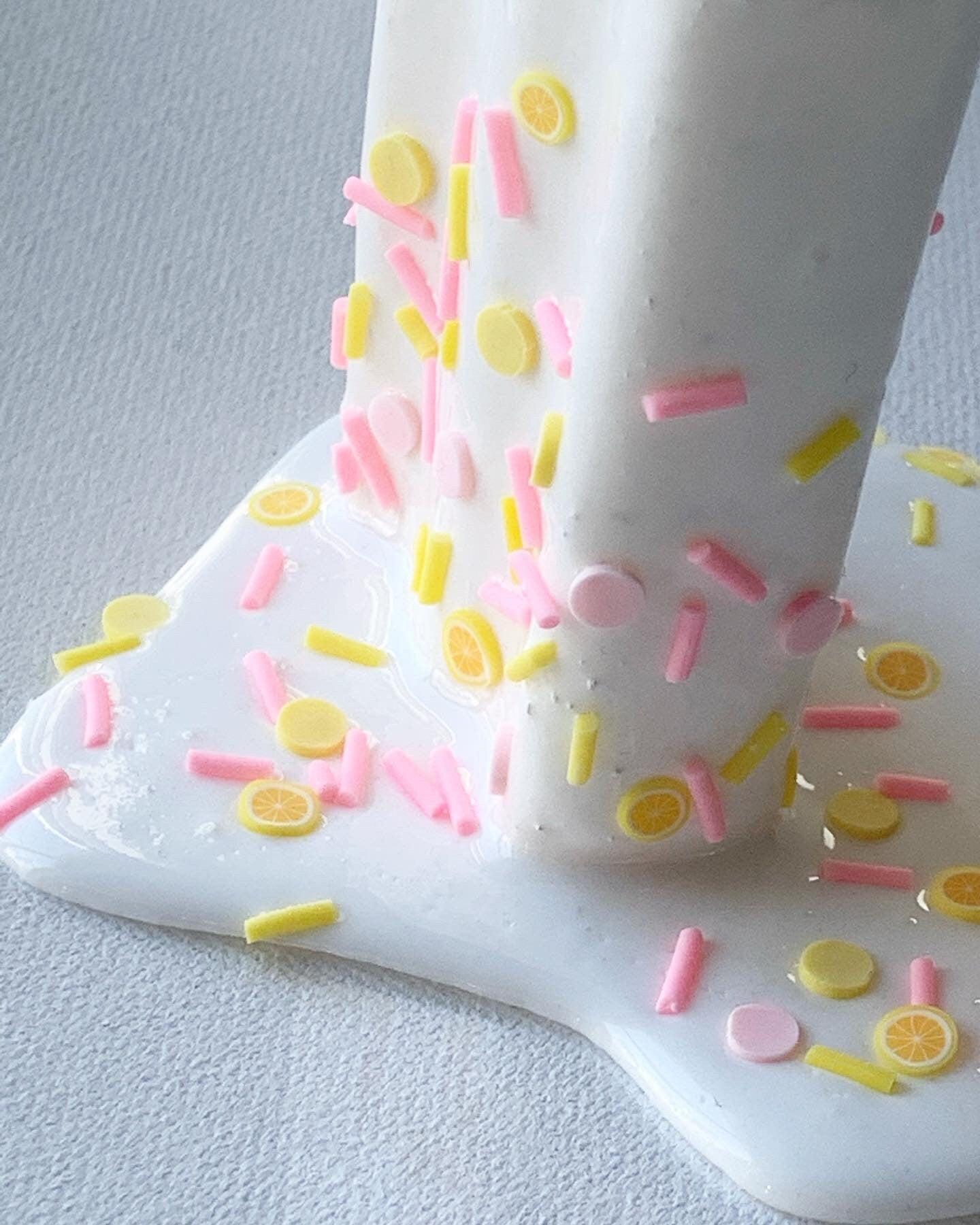 White Sprinkled Melting Popsicle Resin Sculpture