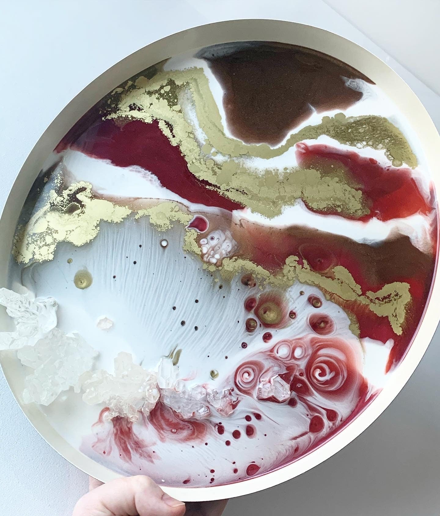 Decorative tray with resin art