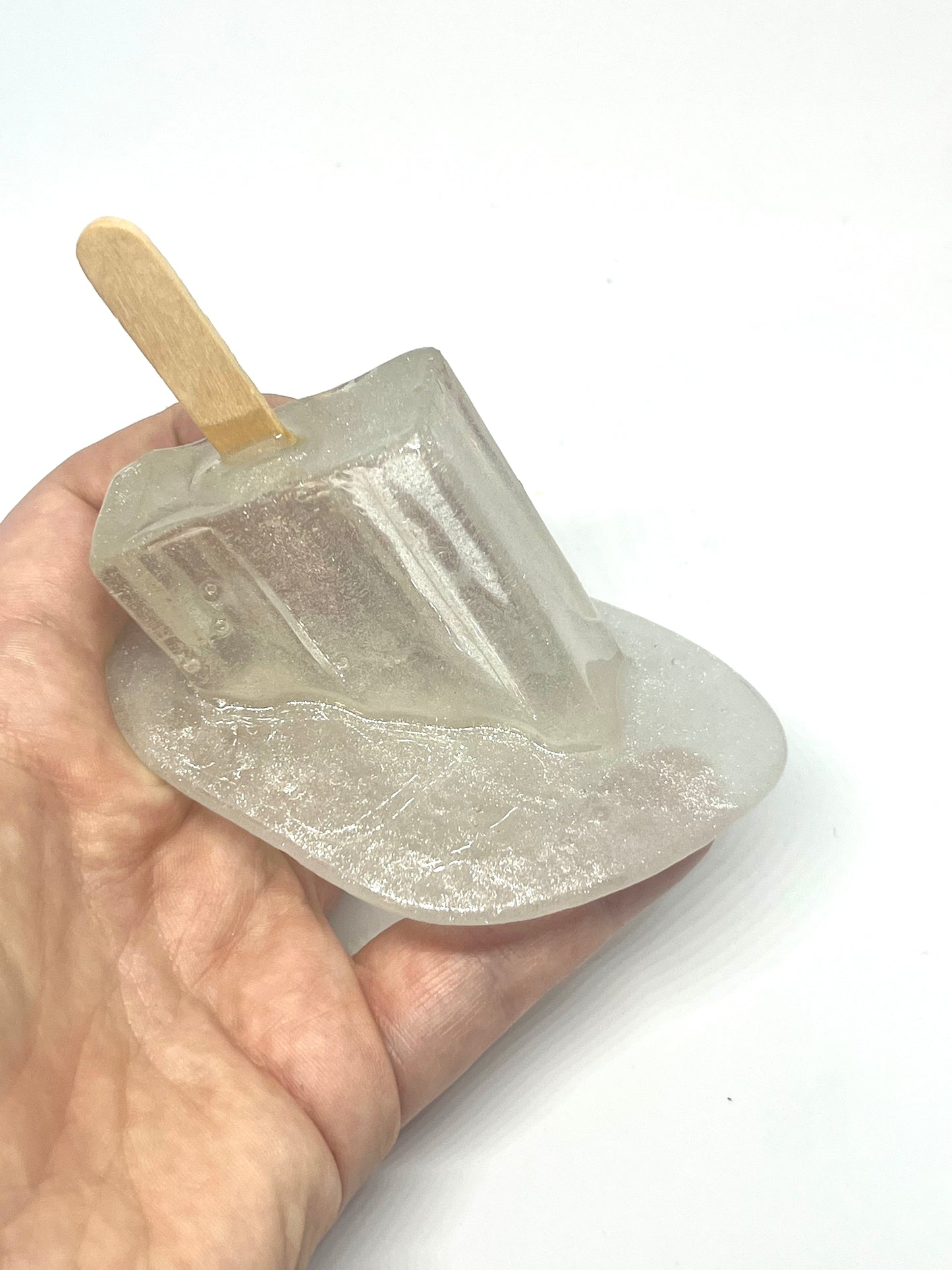 Clear mini melting resin popsicle with shimmer
