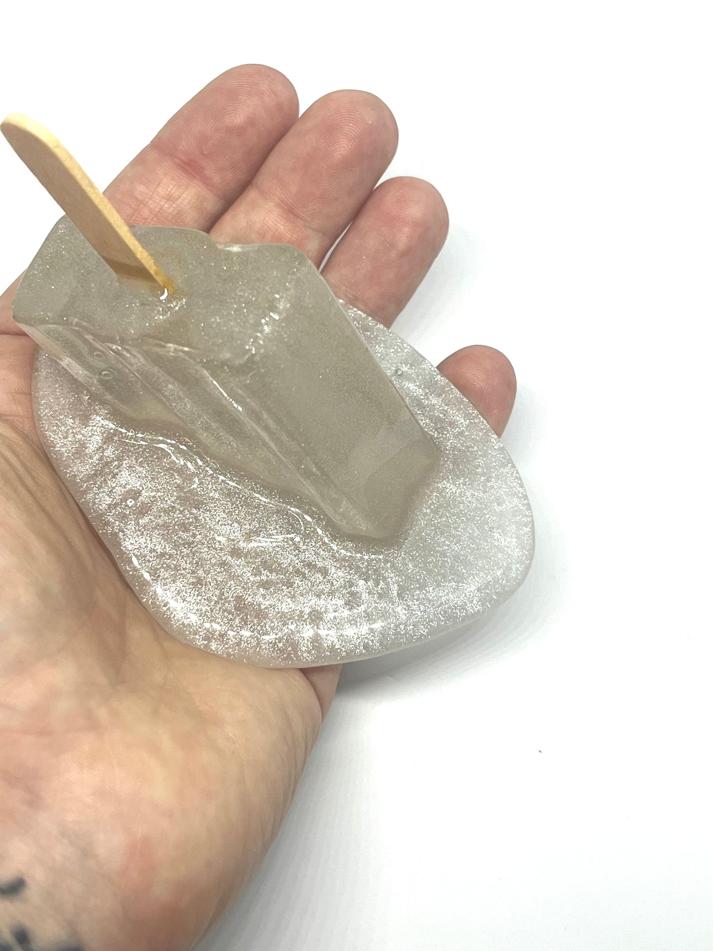 Clear mini melting resin popsicle with shimmer