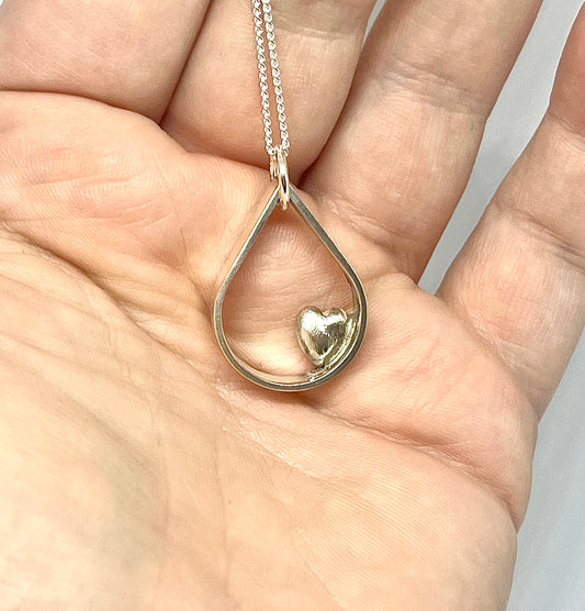 Silver drop pendant with heart