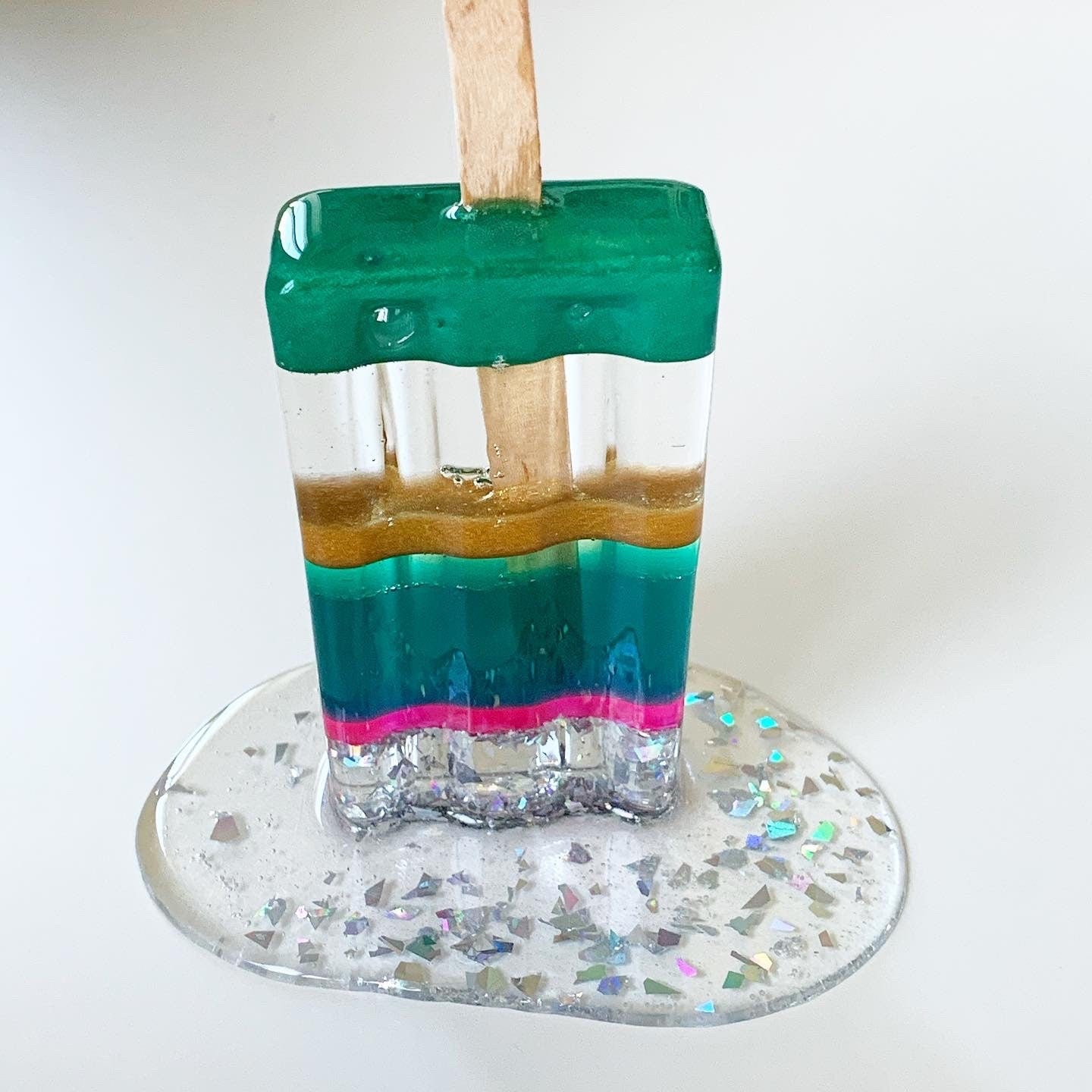 Multicolored Sparkling Melting Popsicle Resin Sculpture