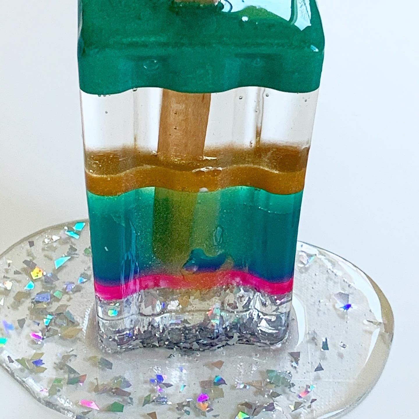 Multicolored Sparkling Melting Popsicle Resin Sculpture
