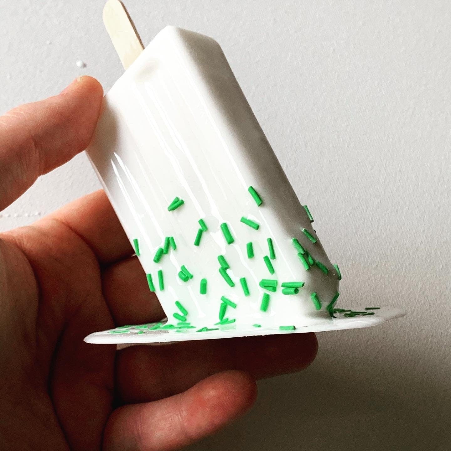 White Sprinkled Melting Popsicle Resin Sculpture