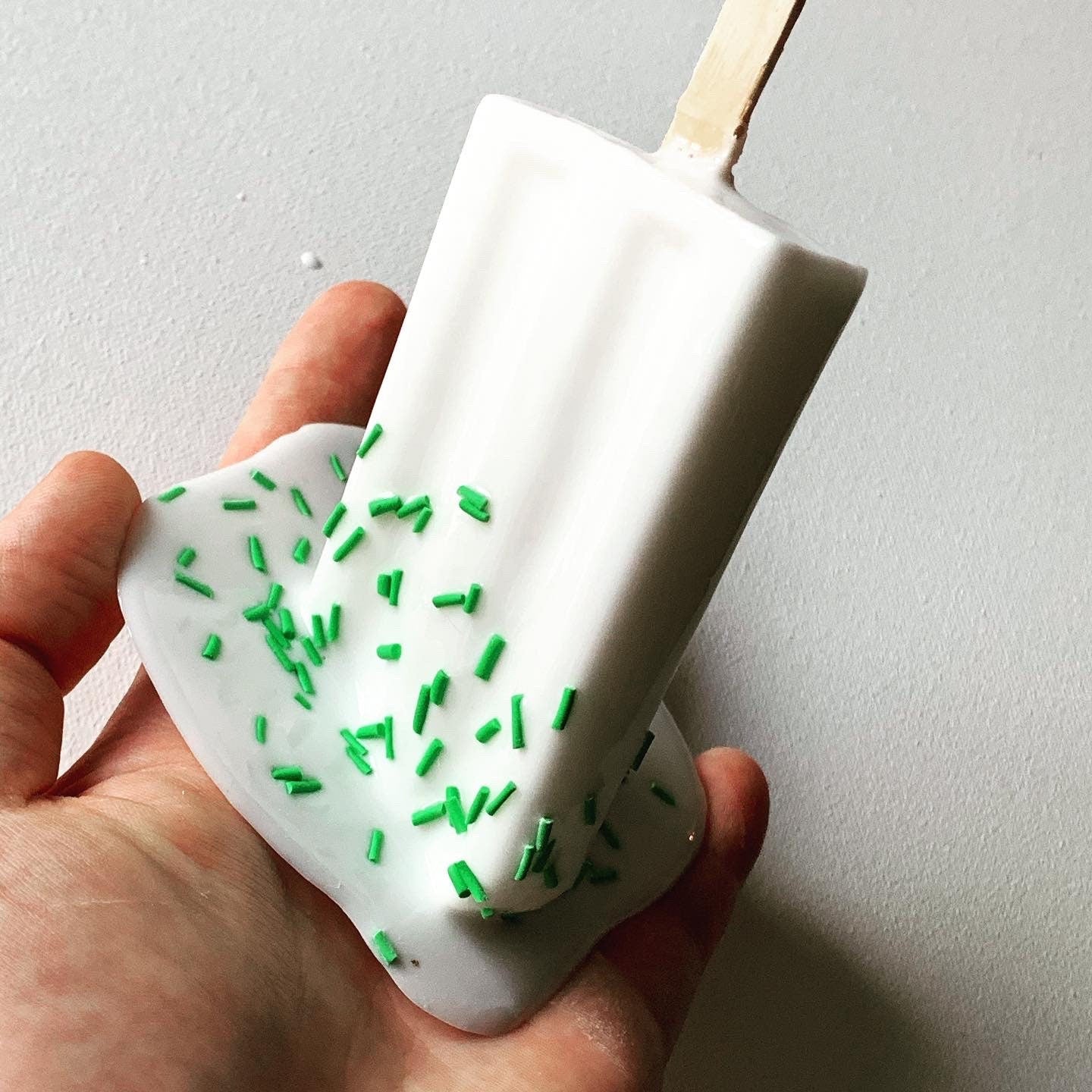 White Sprinkled Melting Popsicle Resin Sculpture