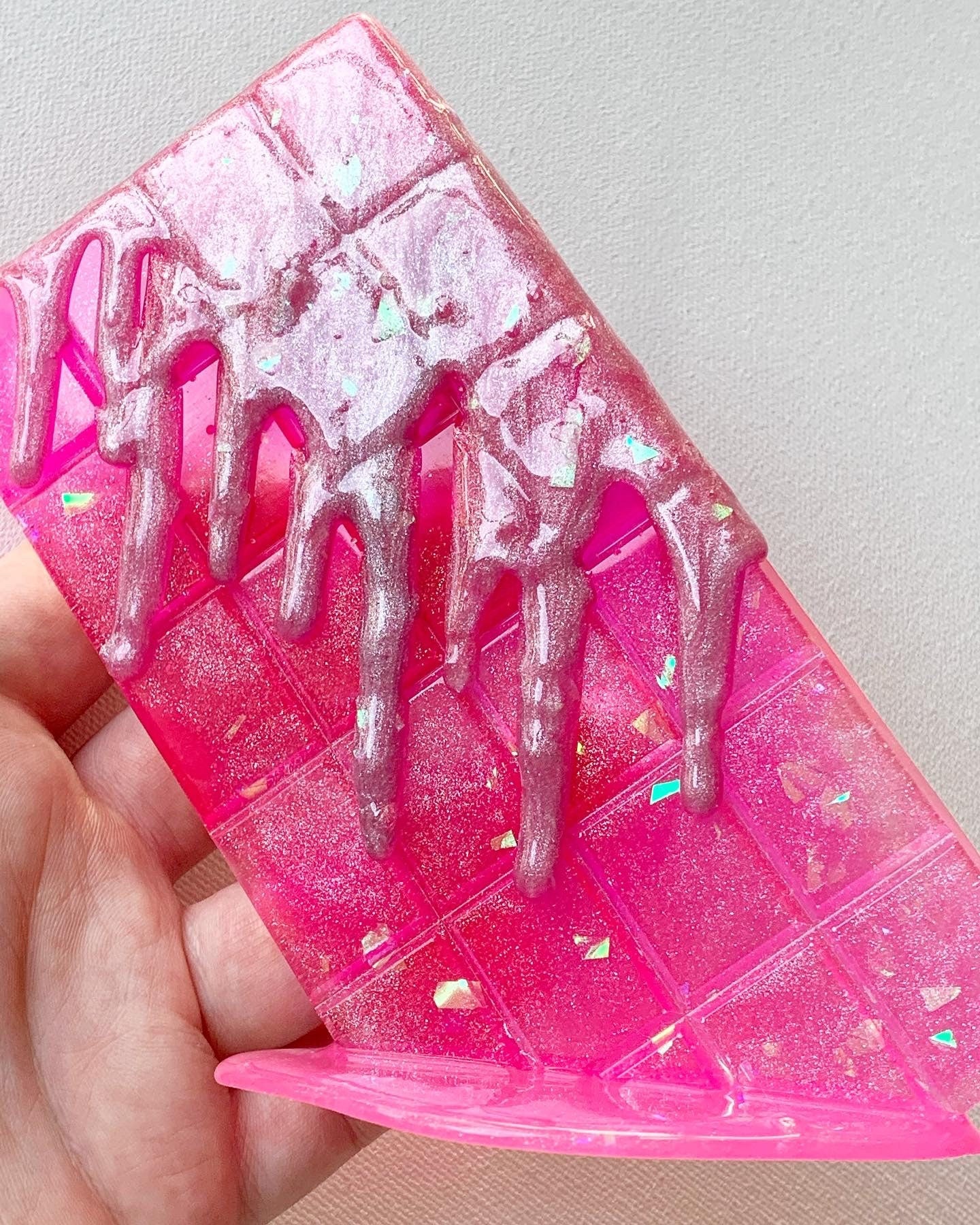 Neon Pink Melting Chocolate Bar Resin Sculpture