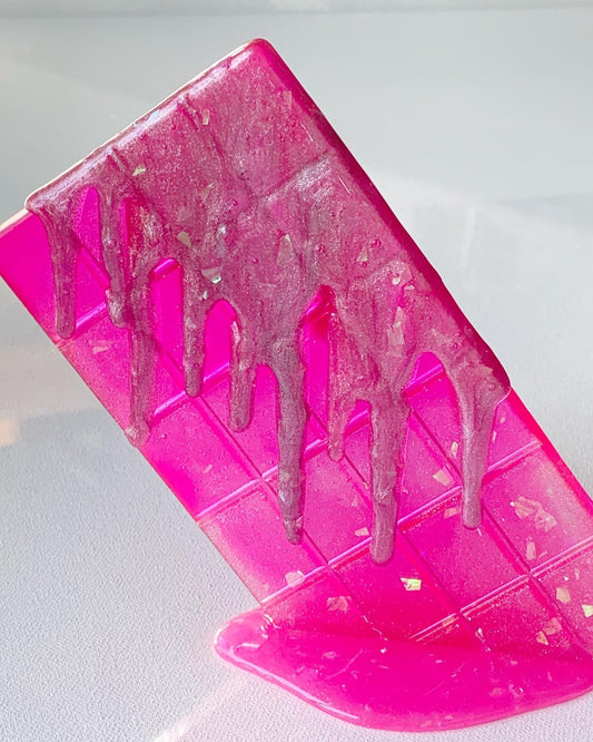 Neon Pink Melting Chocolate Bar Resin Sculpture