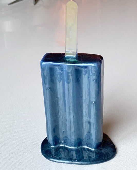 Metallic Blue Melting Popsicle Resin Sculpture