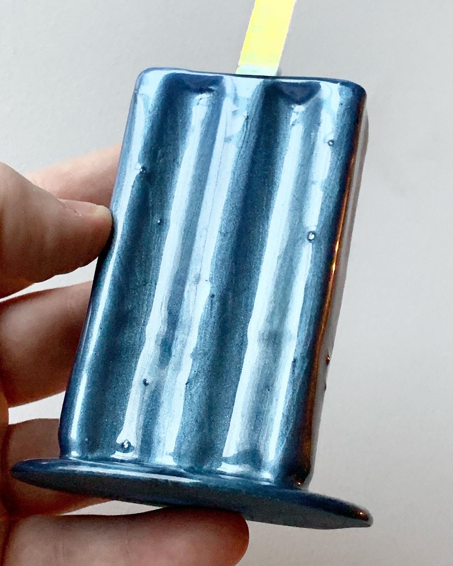 Metallic Blue Melting Popsicle Resin Sculpture