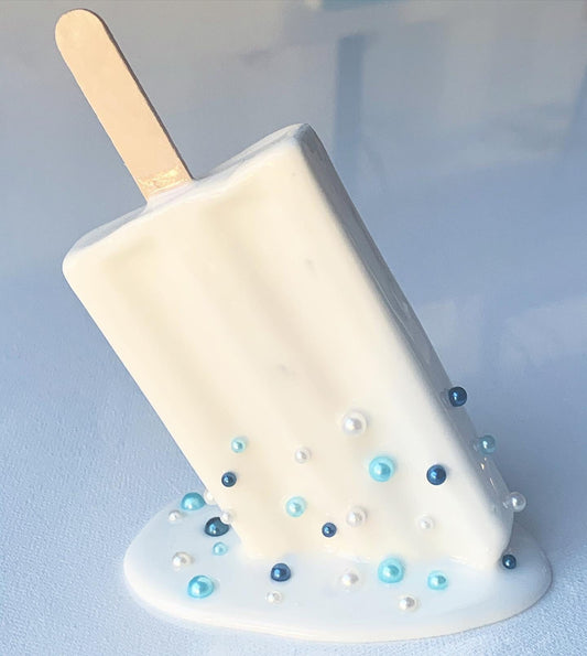 White Melting Popsicle Resin Sculpture With Pearls