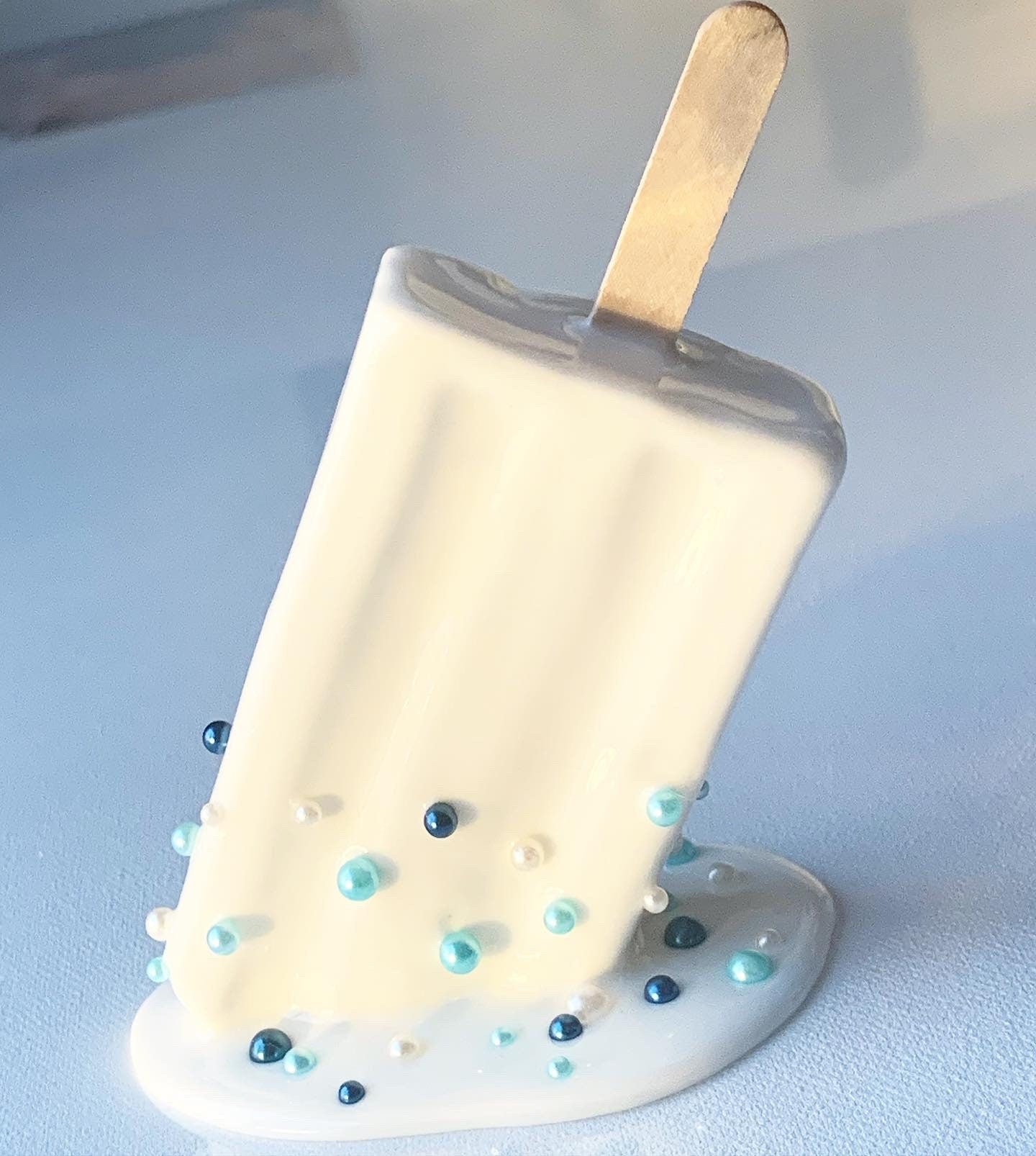 White Melting Popsicle Resin Sculpture With Pearls