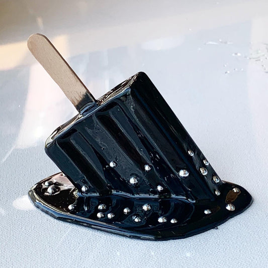 Black Sprinkled Melting Popsicle Resin Sculpture