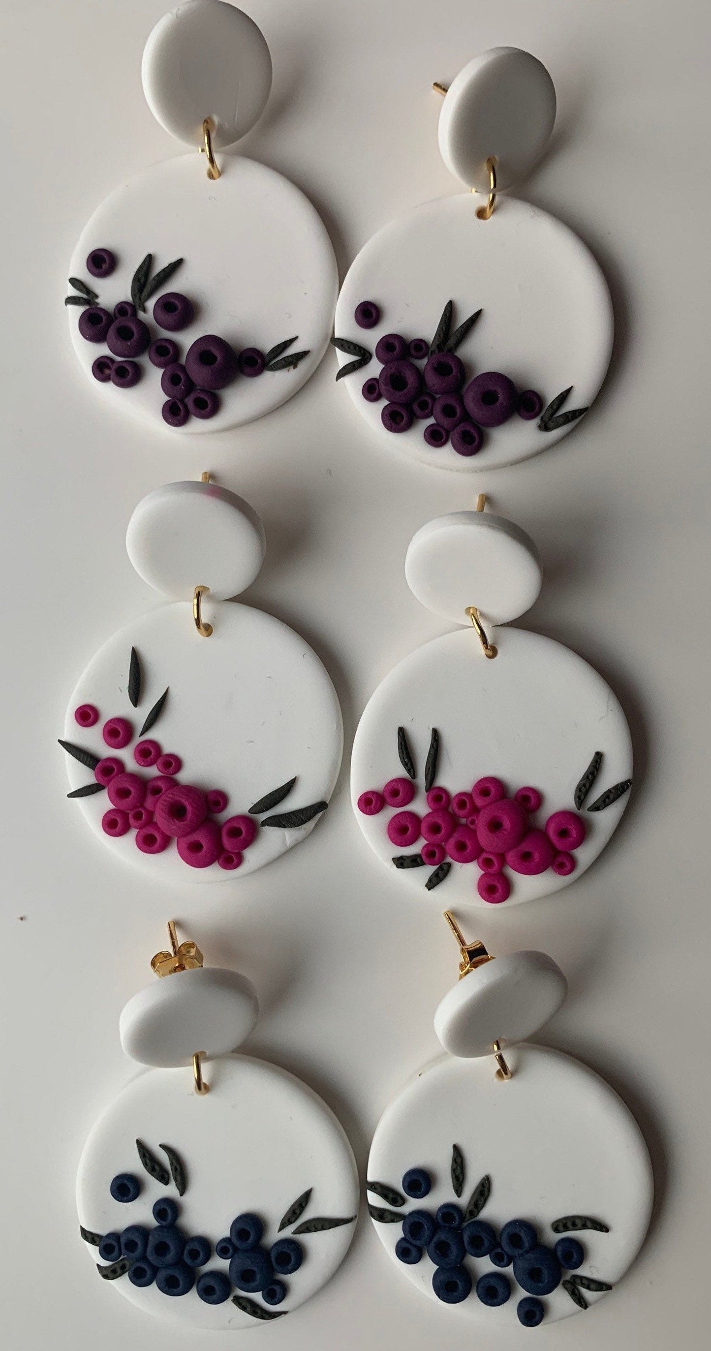 Polymer Clay Earrings With Berries, Various Colors