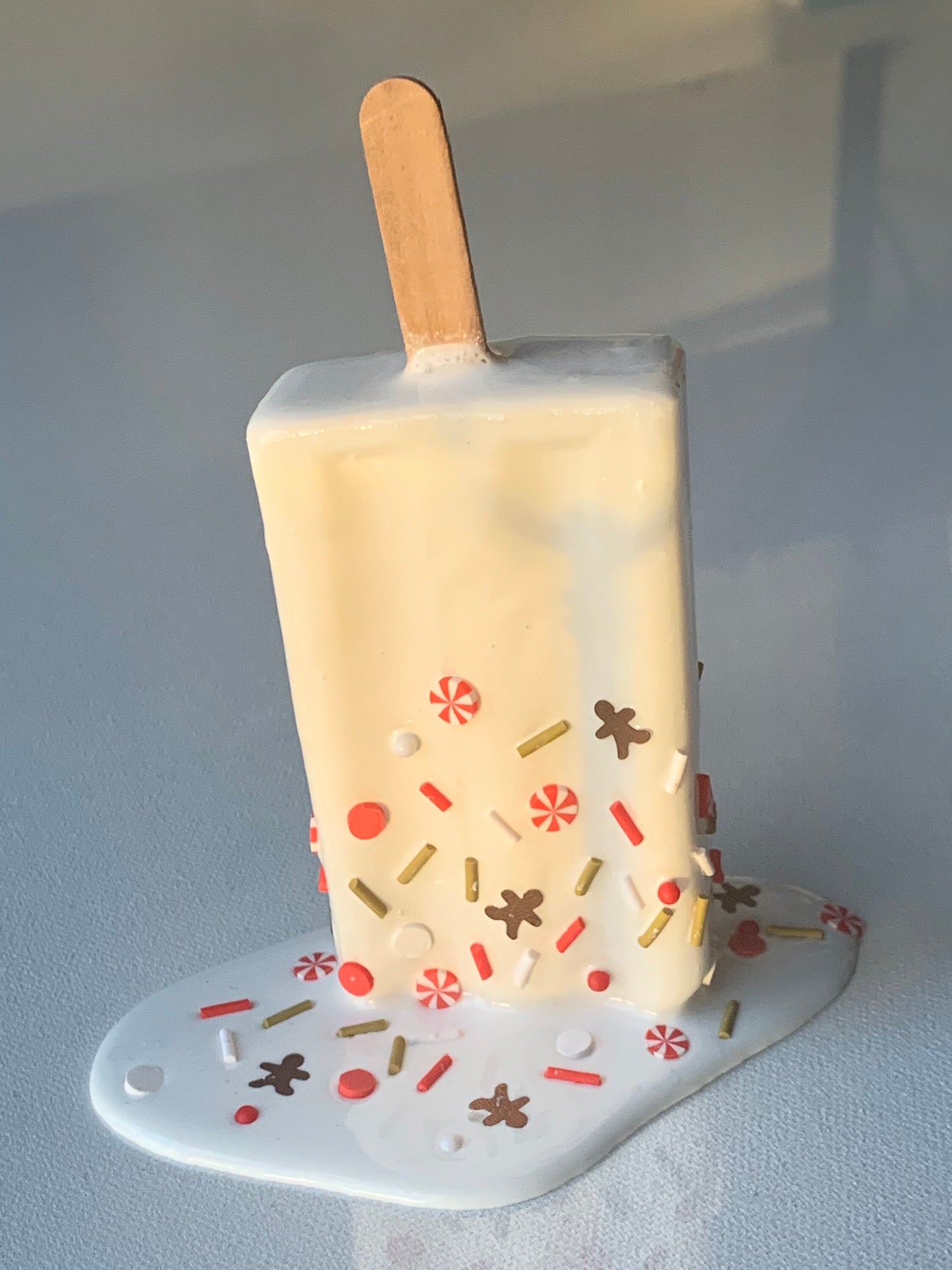 White Christmas Sprinkled Melting Popsicle Resin Sculpture