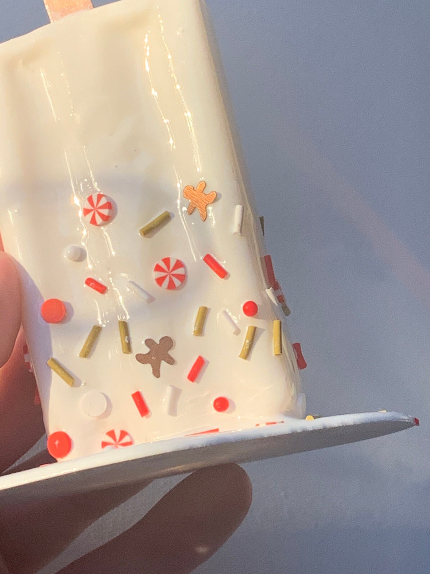 White Christmas Sprinkled Melting Popsicle Resin Sculpture