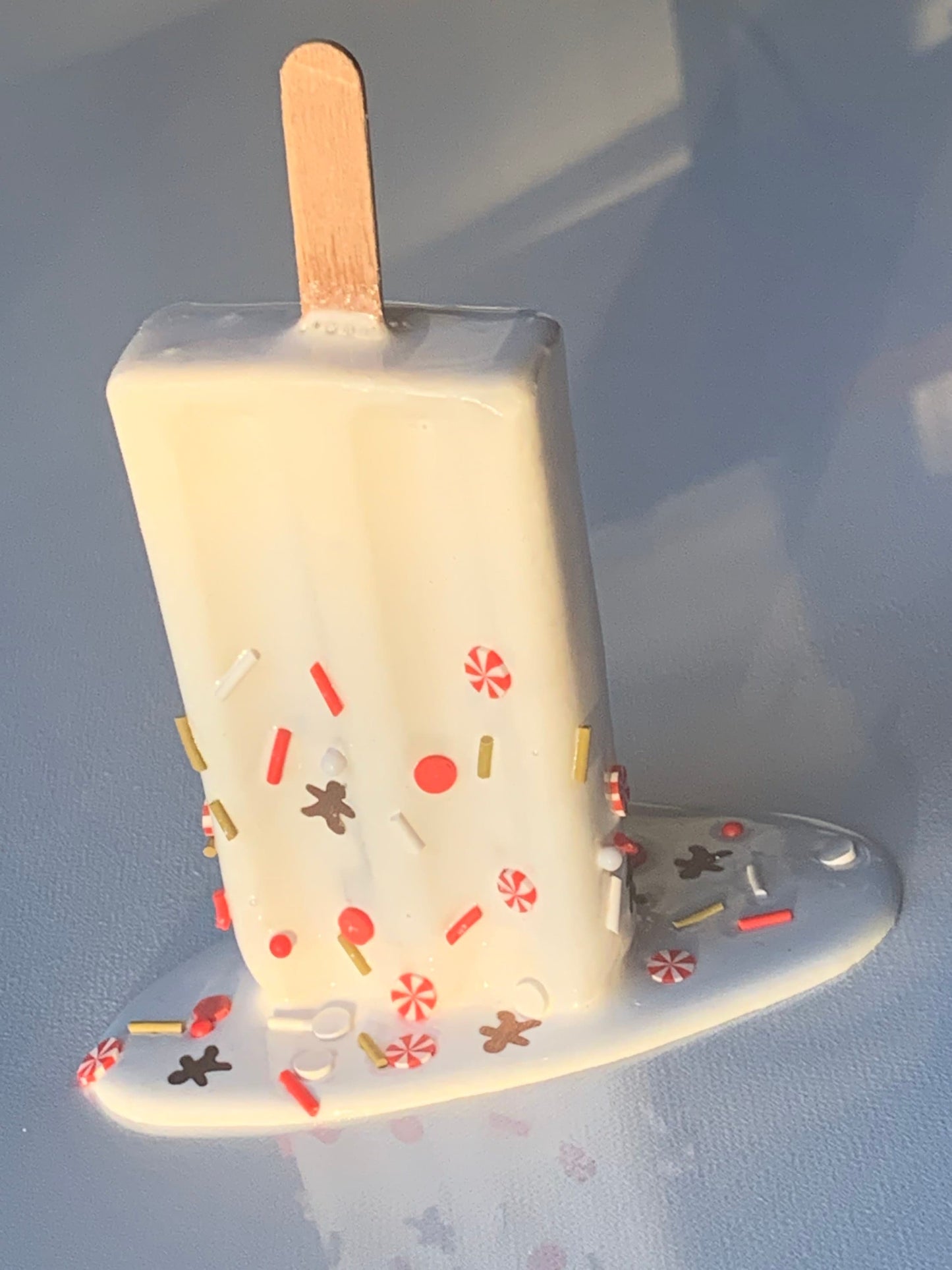 White Christmas Sprinkled Melting Popsicle Resin Sculpture