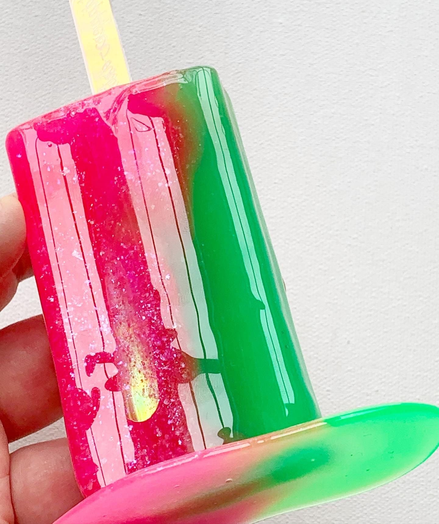 Neon Pink/Neon Green Melting Popsicle Resin Sculpture