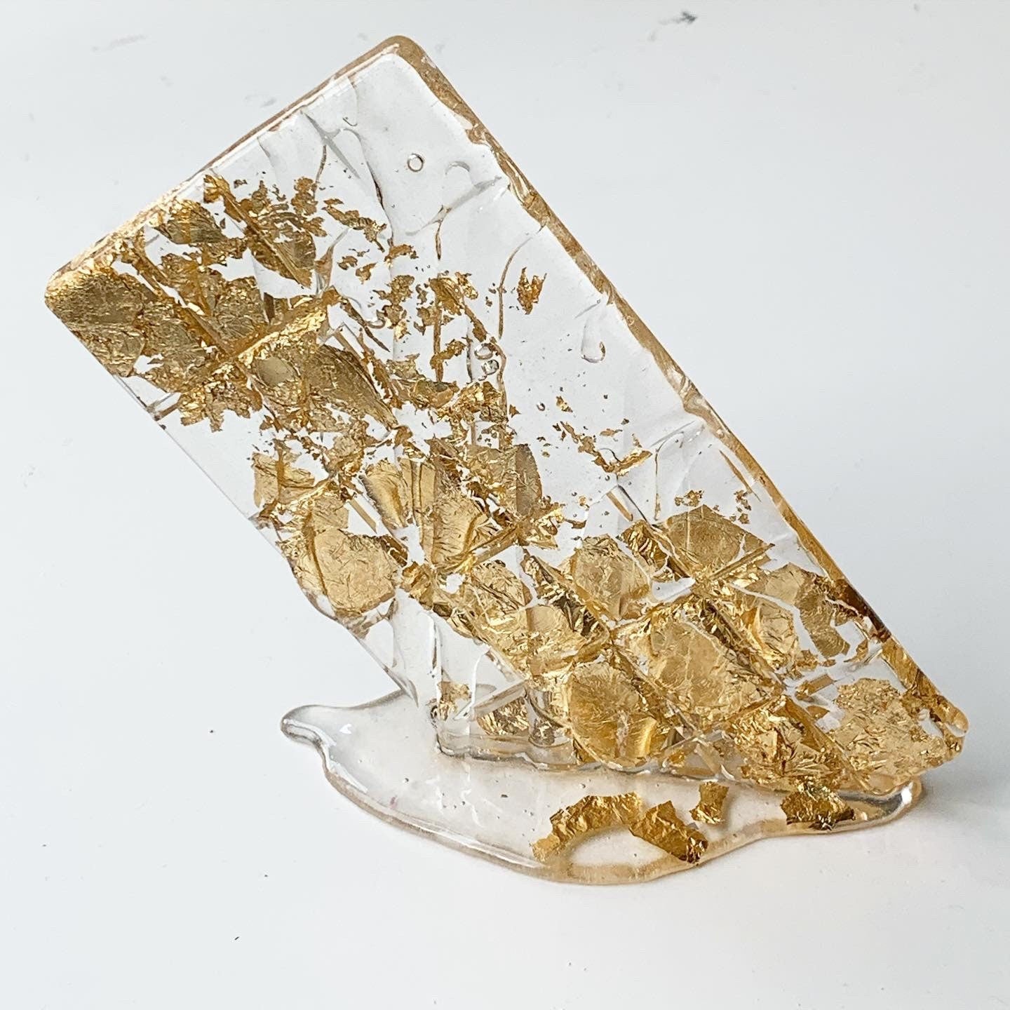 Clear Chocolate Bar With Gold Leaf Melting Resin Sculpture
