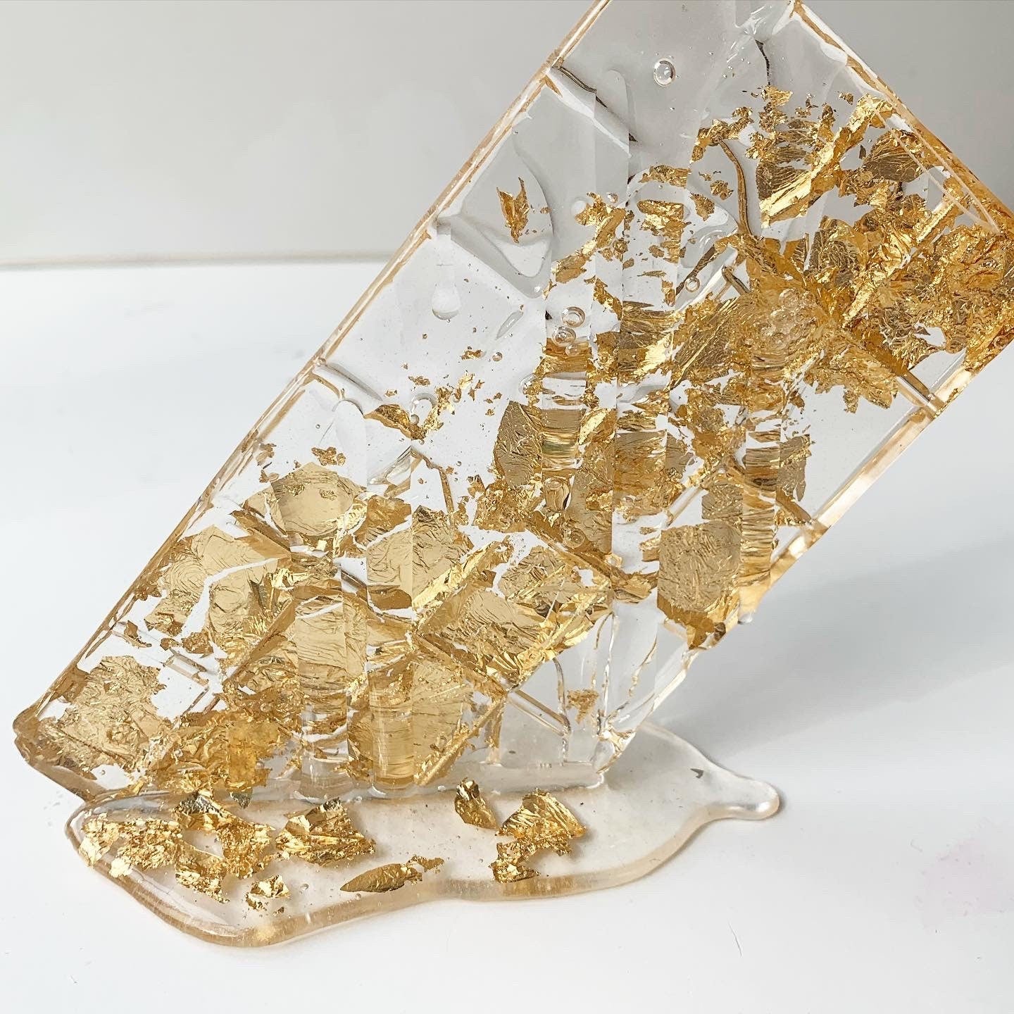 Clear Chocolate Bar With Gold Leaf Melting Resin Sculpture