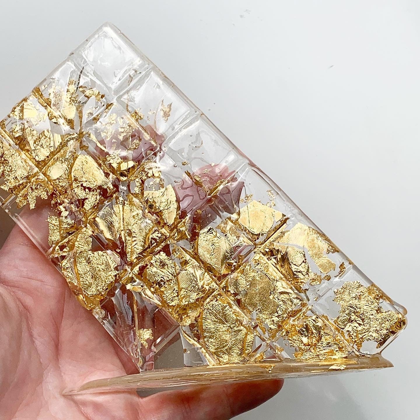 Clear Chocolate Bar With Gold Leaf Melting Resin Sculpture