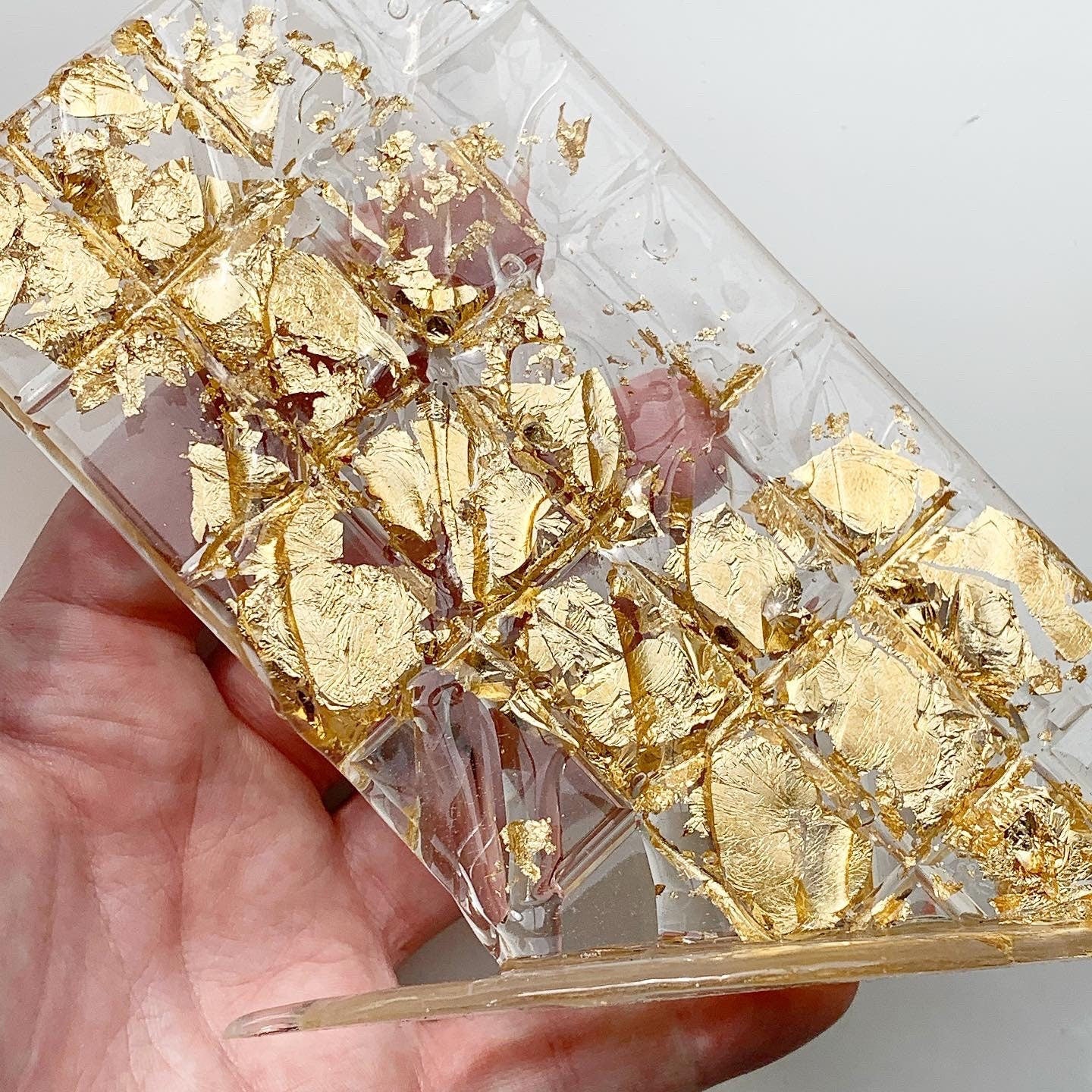Clear Chocolate Bar With Gold Leaf Melting Resin Sculpture