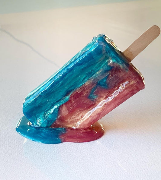Peach and Teal Melting Popsicle Resin Sculpture