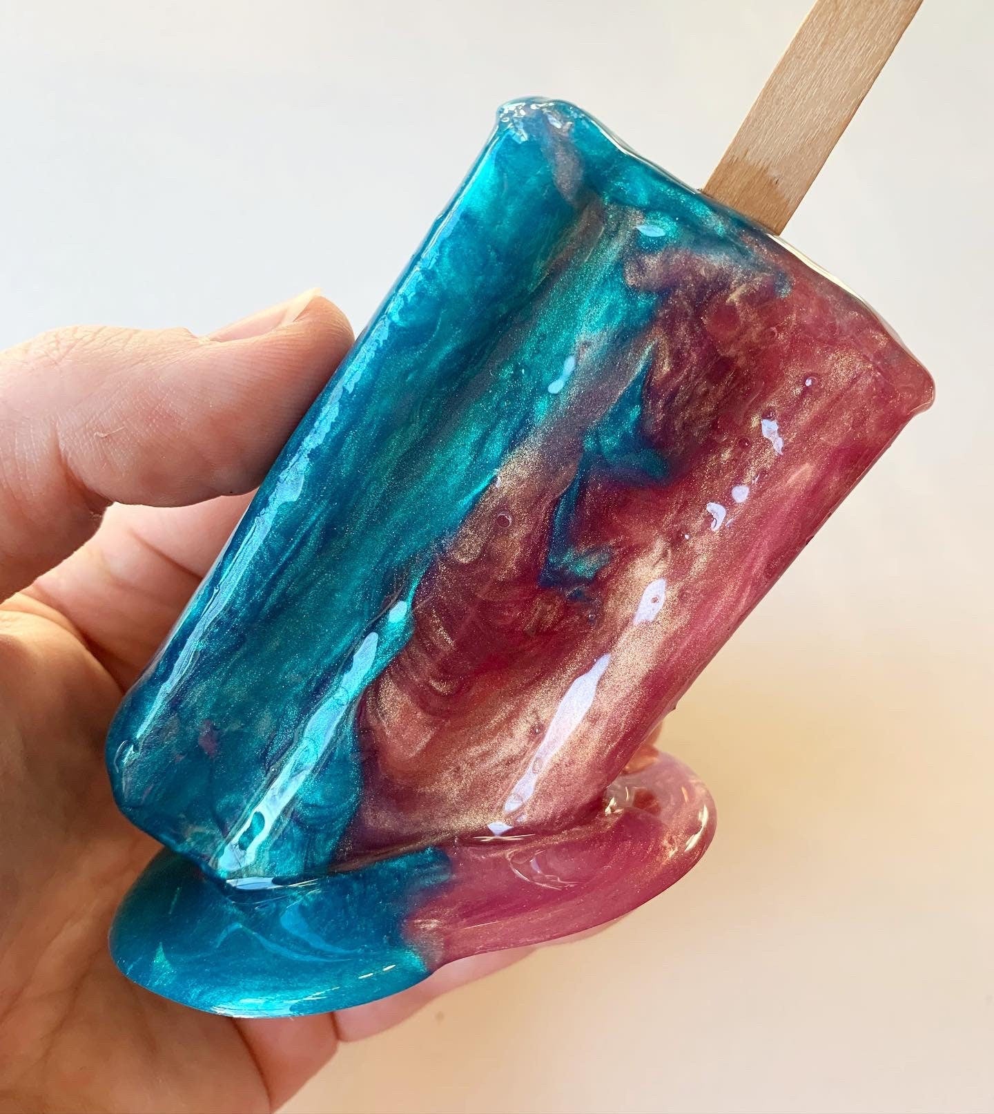 Peach and Teal Melting Popsicle Resin Sculpture