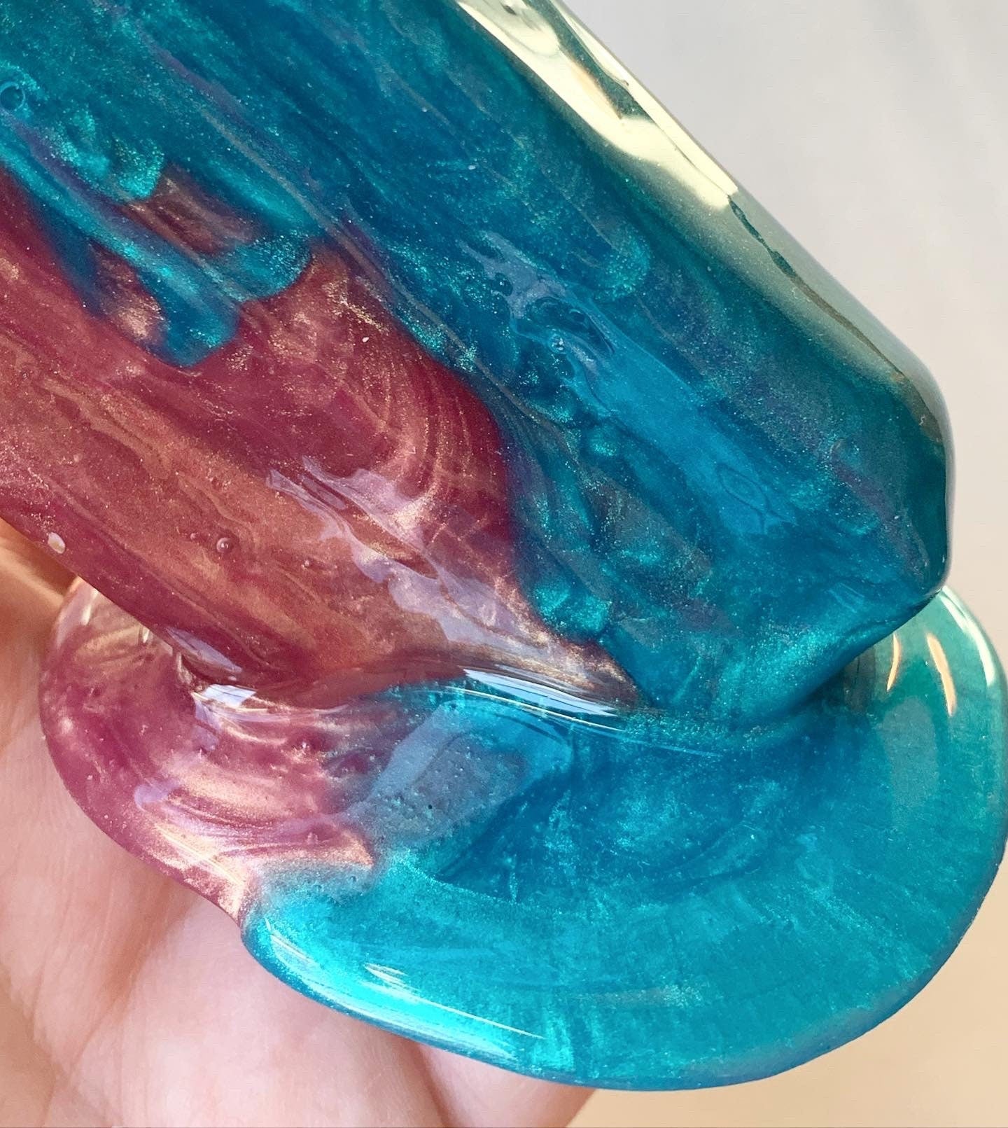 Peach and Teal Melting Popsicle Resin Sculpture