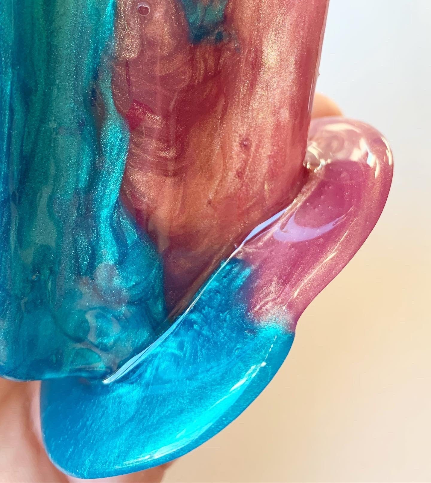 Peach and Teal Melting Popsicle Resin Sculpture