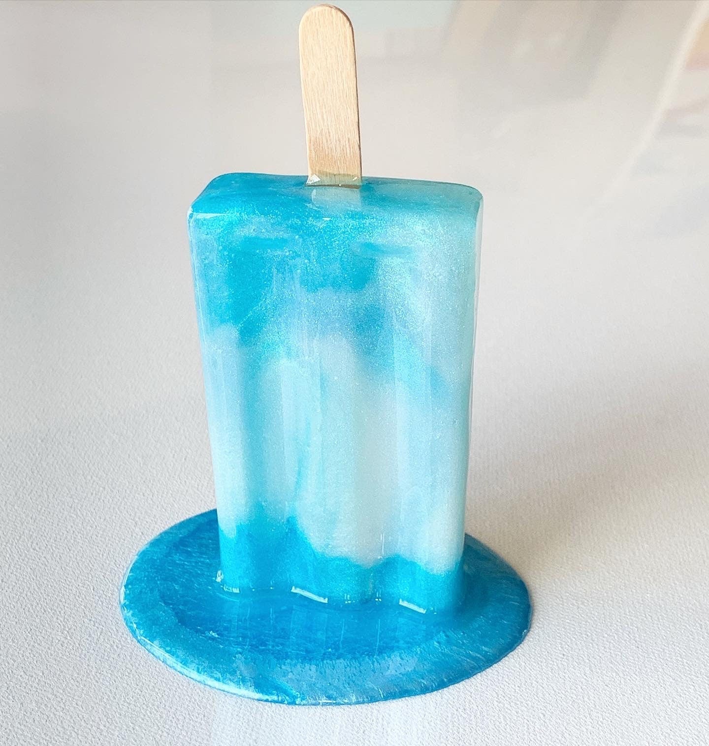 Blue Melting Popsicle Resin Sculpture