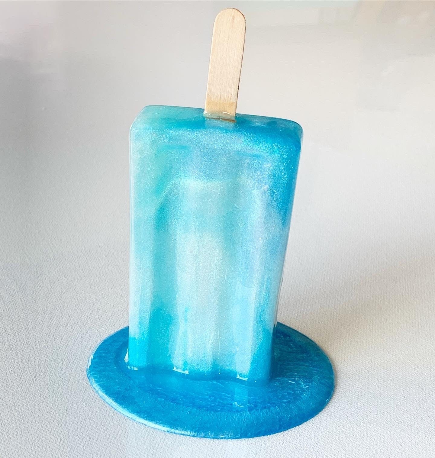 Blue Melting Popsicle Resin Sculpture