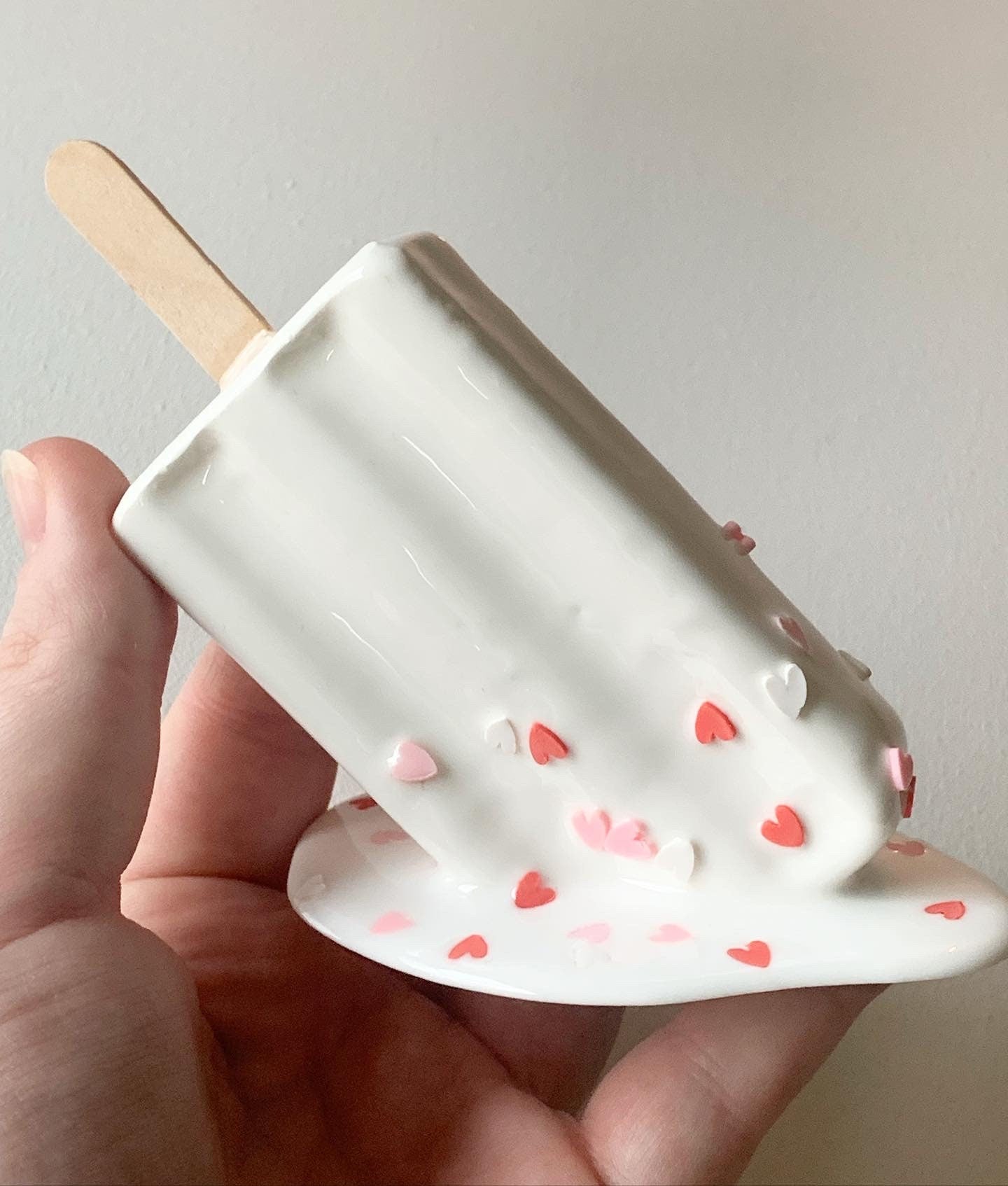 Heart Sprinkled Melting Popsicle Resin Sculpture
