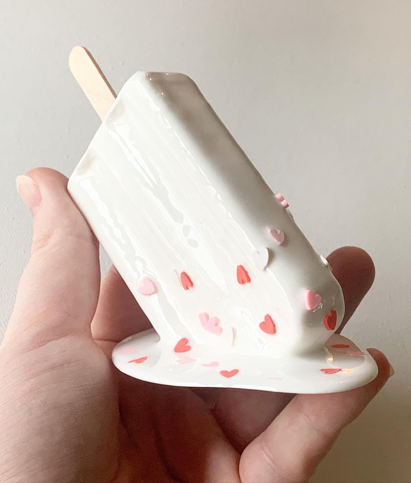 Heart Sprinkled Melting Popsicle Resin Sculpture