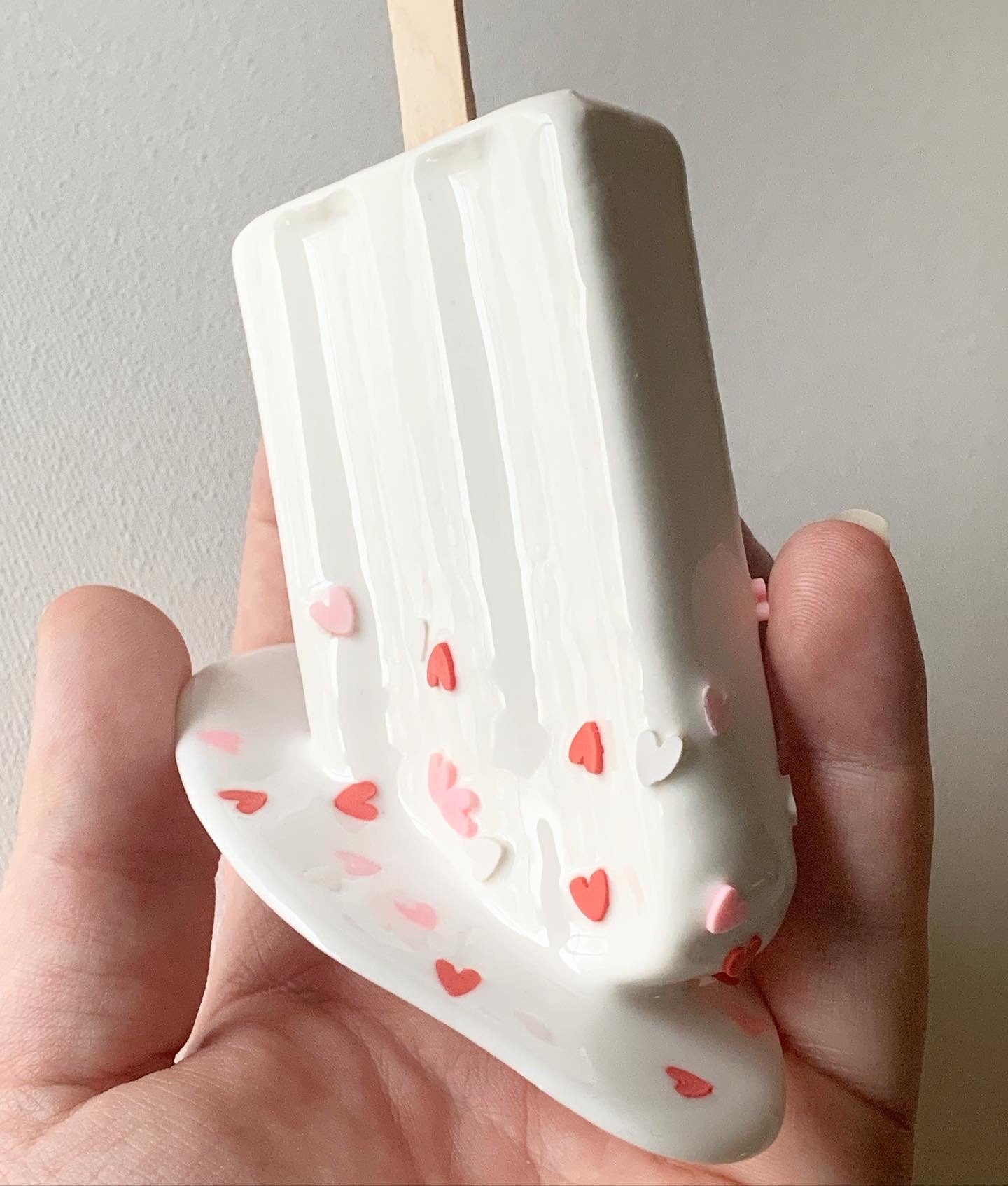 Heart Sprinkled Melting Popsicle Resin Sculpture